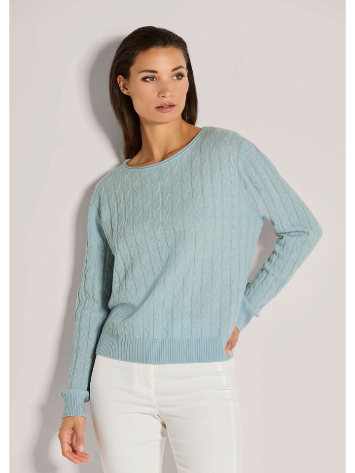 

MADELEINE Элегантный шерстяной свитер с косами синего цвета