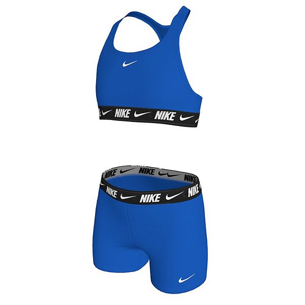 Детский 2-компонентный купальный комплект racerback с логотипом и шортами Nike, Blue Crystal — фото 3