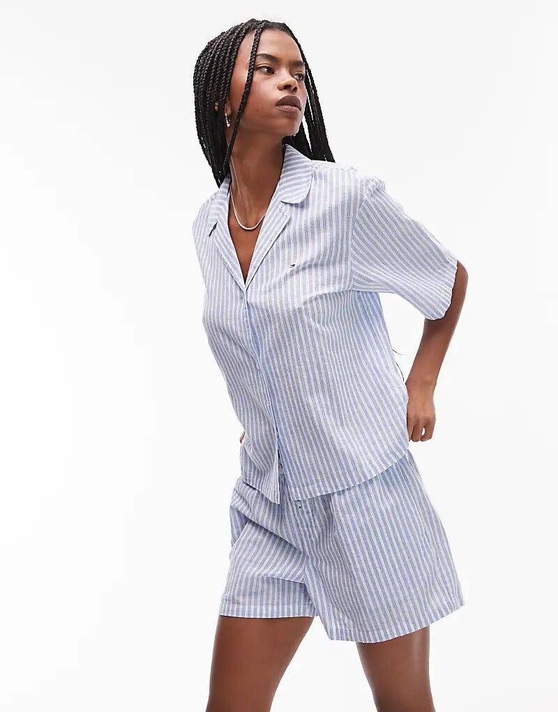 

Пижамный комплект из льняной смеси с короткими рукавами и шортами Tommy Hilfiger в синюю полоску