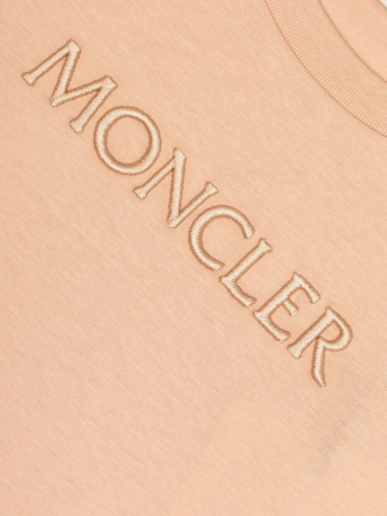 Футболка с вышитым логотипом Moncler Enfant, розовый — фото 4