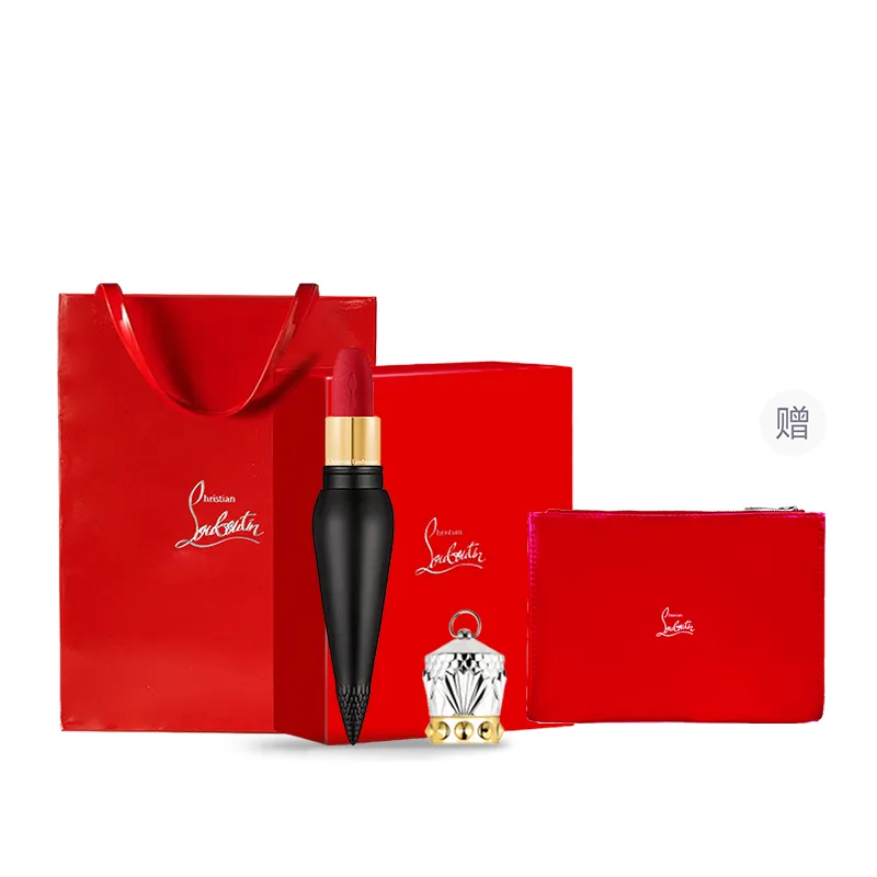 Christian Louboutin Подарочный набор премиальной помады Queen's Scepter в бархатно-сатиновом футляре, три цвета, #005M Full Candy Box with Patent Leather Large Makeup Bag