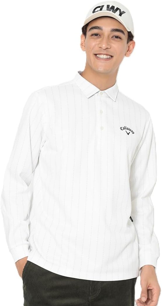 

Мужская поло-рубашка с длинным рукавом Callaway C25233114, на флисовой подкладке, термобелье, полосатый узор, теплая, для игры в гольф, белый