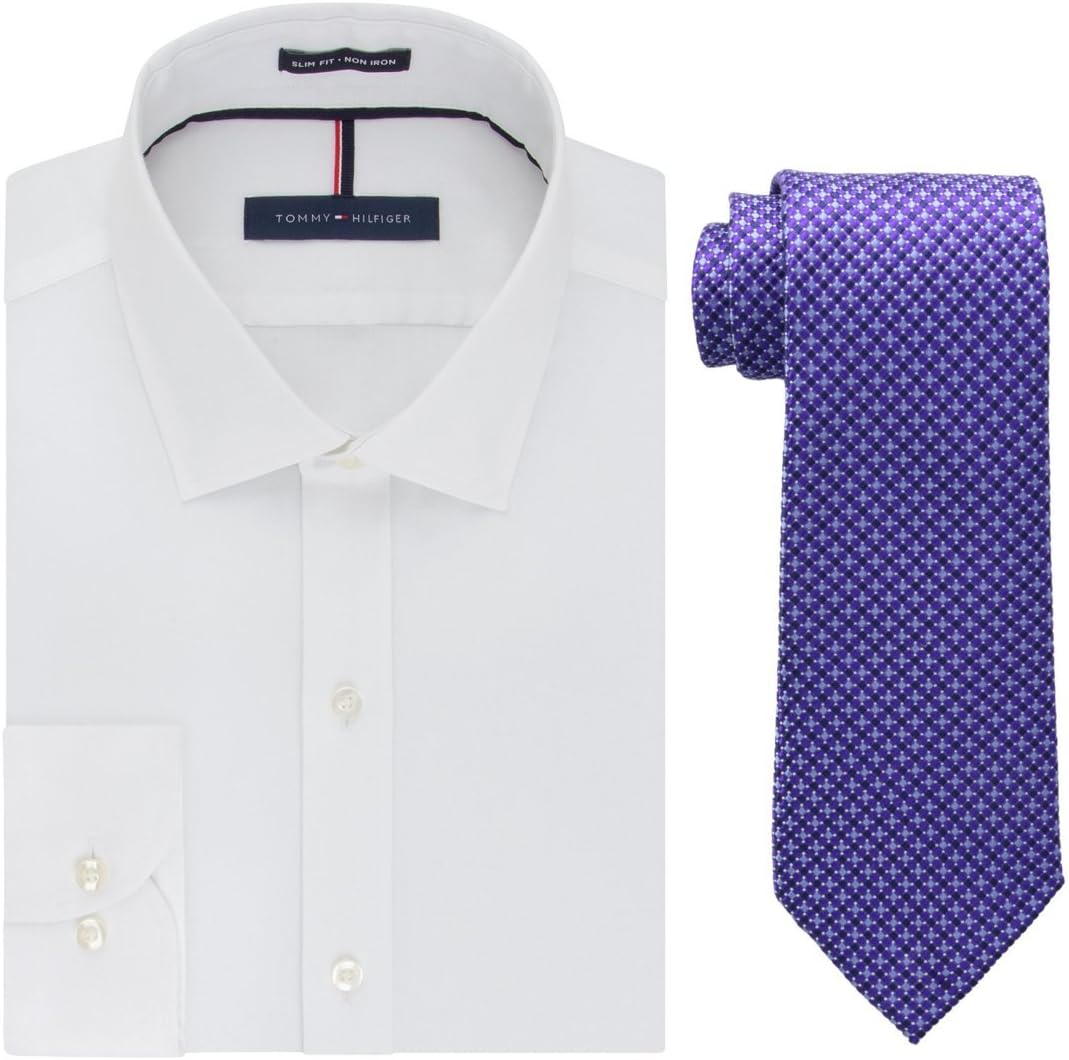 

Мужская облегающая рубашка Tommy Hilfiger в комплекте с микрогалстуком Core, White/Purple