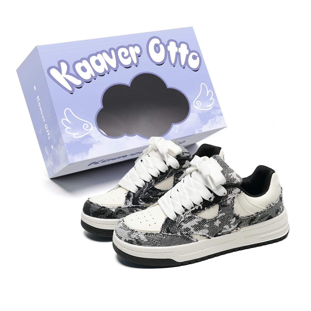 

KAAVER OTTO Низкие модные нишевые скейтерские кроссовки унисекс черно-белые, цвет Black White