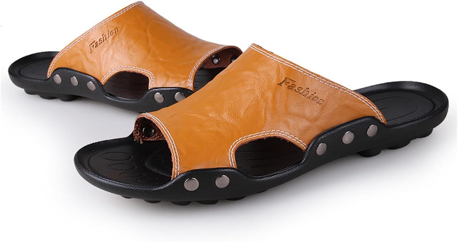 

Мужские мягкие кожаные шлепанцы слайд, модные спортивные сандалии, мужская пляжная обувь Abborora, желтый