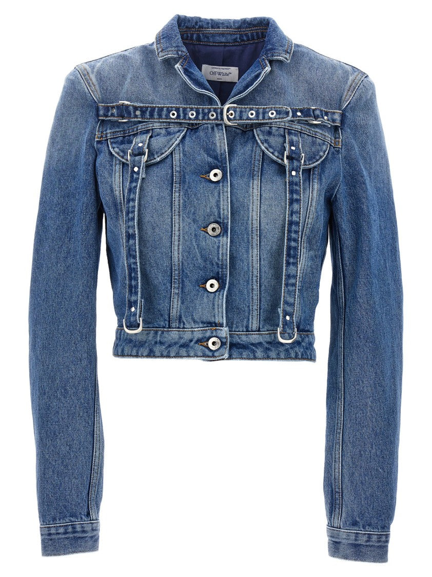 

Короткая джимовая куртка из хлопка Off-White, синий