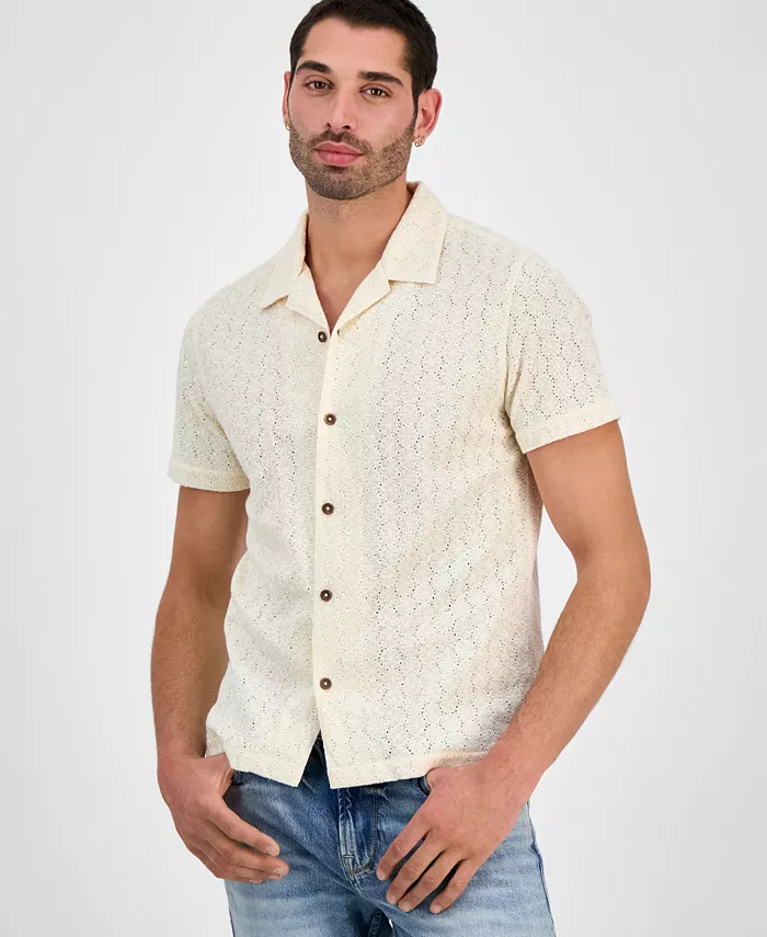 

Мужская короткая рубашка с коротким рукавом Wesley в стиле крючком GUESS, белый