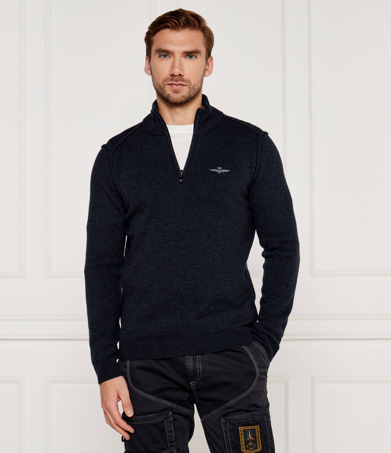 

Свитер из шерсти Aeronautica Militare Slim Fit, темно-синий