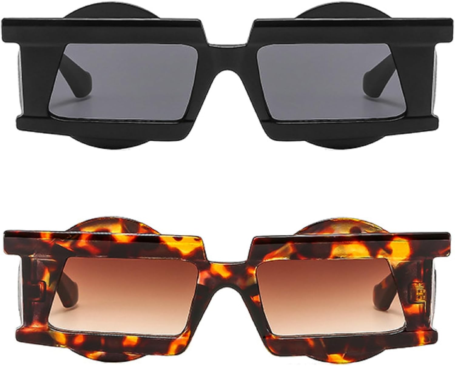 

Ретро уникальные квадратные солнцезащитные очки для женщин, модные двухцветные очки с защитой от УФ-излучения UV400, для мужчин, панк-очки с леопардовым принтом и градиентным переходом цвета mincl, 2pcs-black&leopard