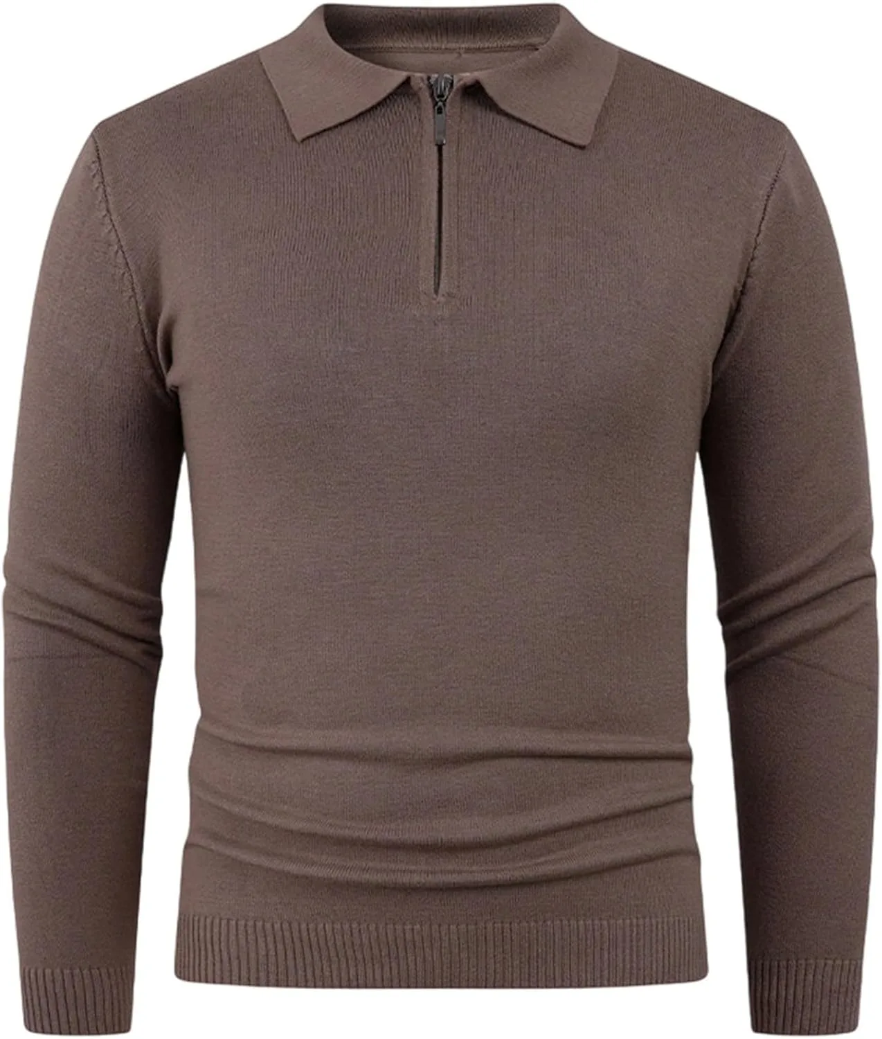 

Мужской повседневный вязаный поло-свитер с четвертью молнии, длинным рукавом, легкий пуловер, модный приталенный текстурированный свитер JHOKCI