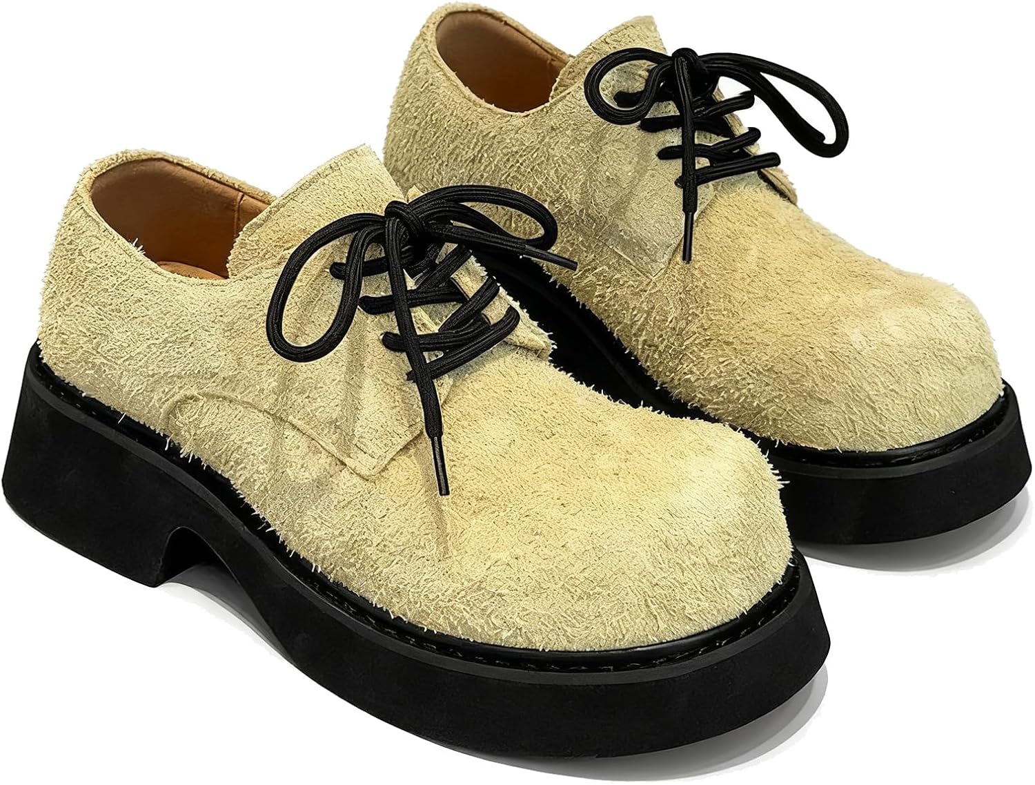 

Мужские замшевые массивные оксфорды на платформе, модные шнурованные с круглым носком, деловые повседневные комфортные классические туфли Tznbgge, светло-желтый