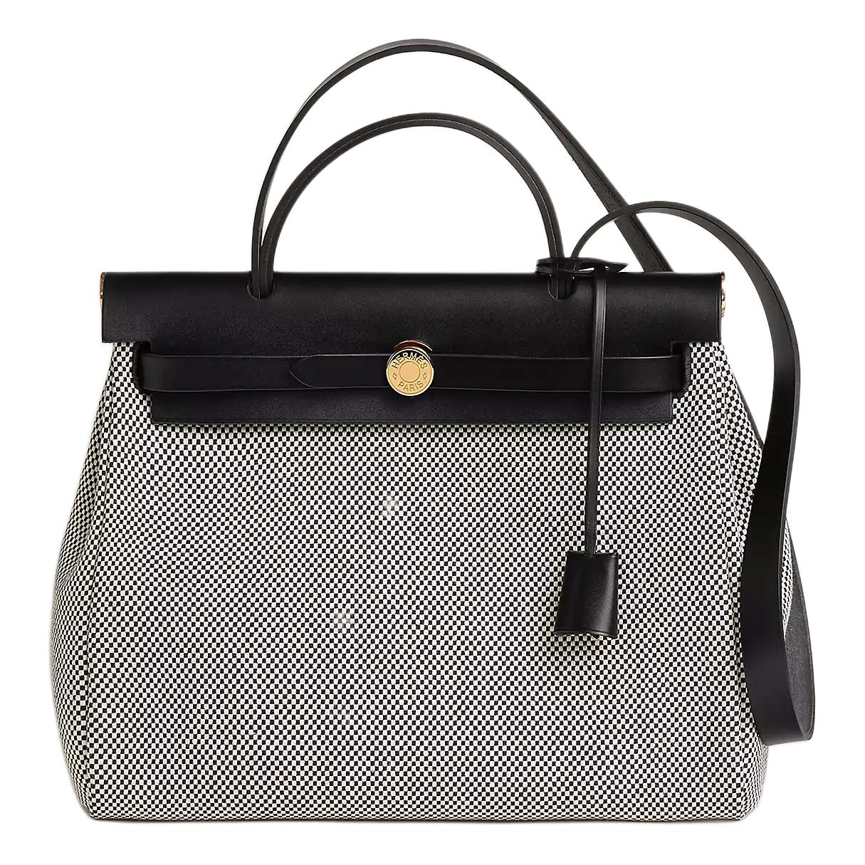 

HERMES Herbag Zip Criss Viking Canvas с кожаной отделкой Hunter Cow, женская сумка через плечо, бежевая и черная