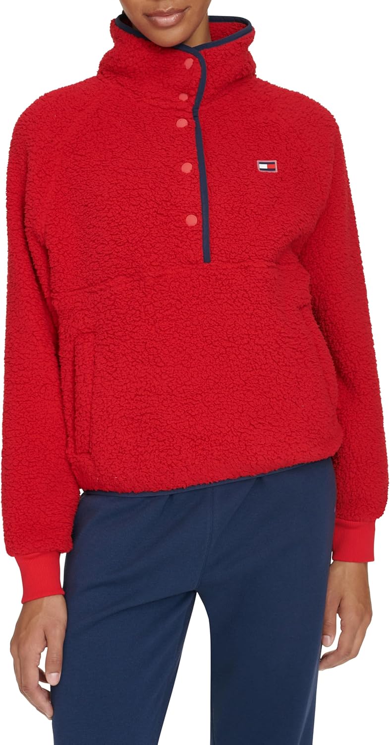 Женская толстовка Tommy Hilfiger из искусственной шерпы с застежкой-молнией на половину длины, Deep Red — фото 2