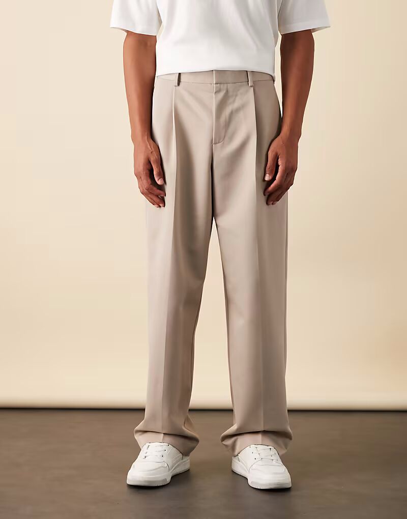 

Элегантные широкие брюки со складкой спереди в песочном цвете Asos Design