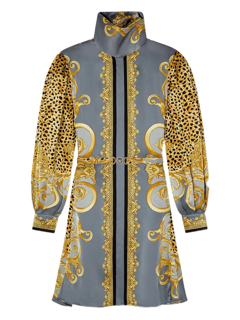

Шелковое платье с анималистичным принтом VERSACE, серый