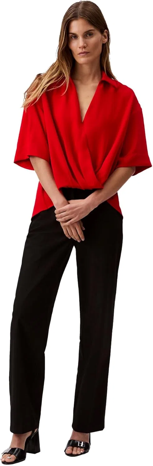 Блуза, крэп, Peasant Top, Calvin Klein, goji berry — фото 3