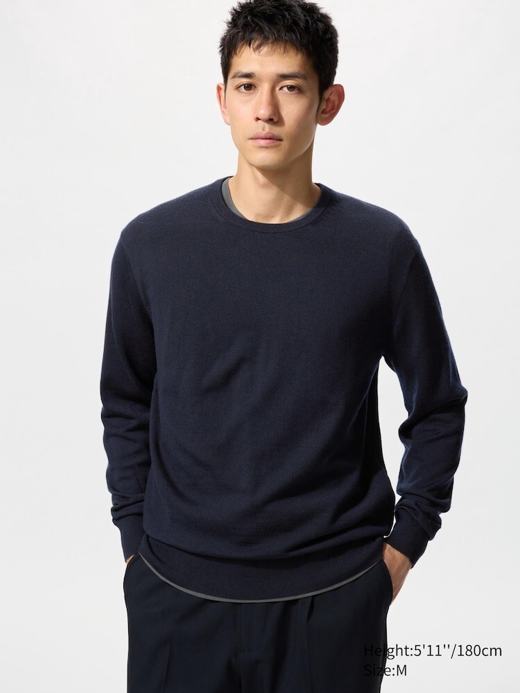 

Джемпер с круглым вырезом из 100% мериносовой шерсти Uniqlo, цвет 69 синий