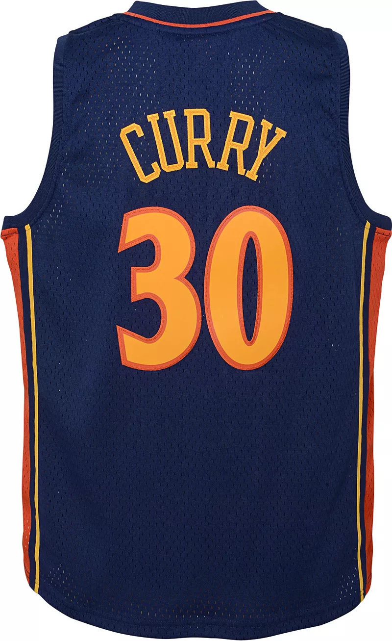 Mitchell & Ness Youth 2009 Голден Стэйт Уорриорз Стивен Карри № 30 Темно-синяя классическая майка Swingman из твердой древесины Nike — фото 3