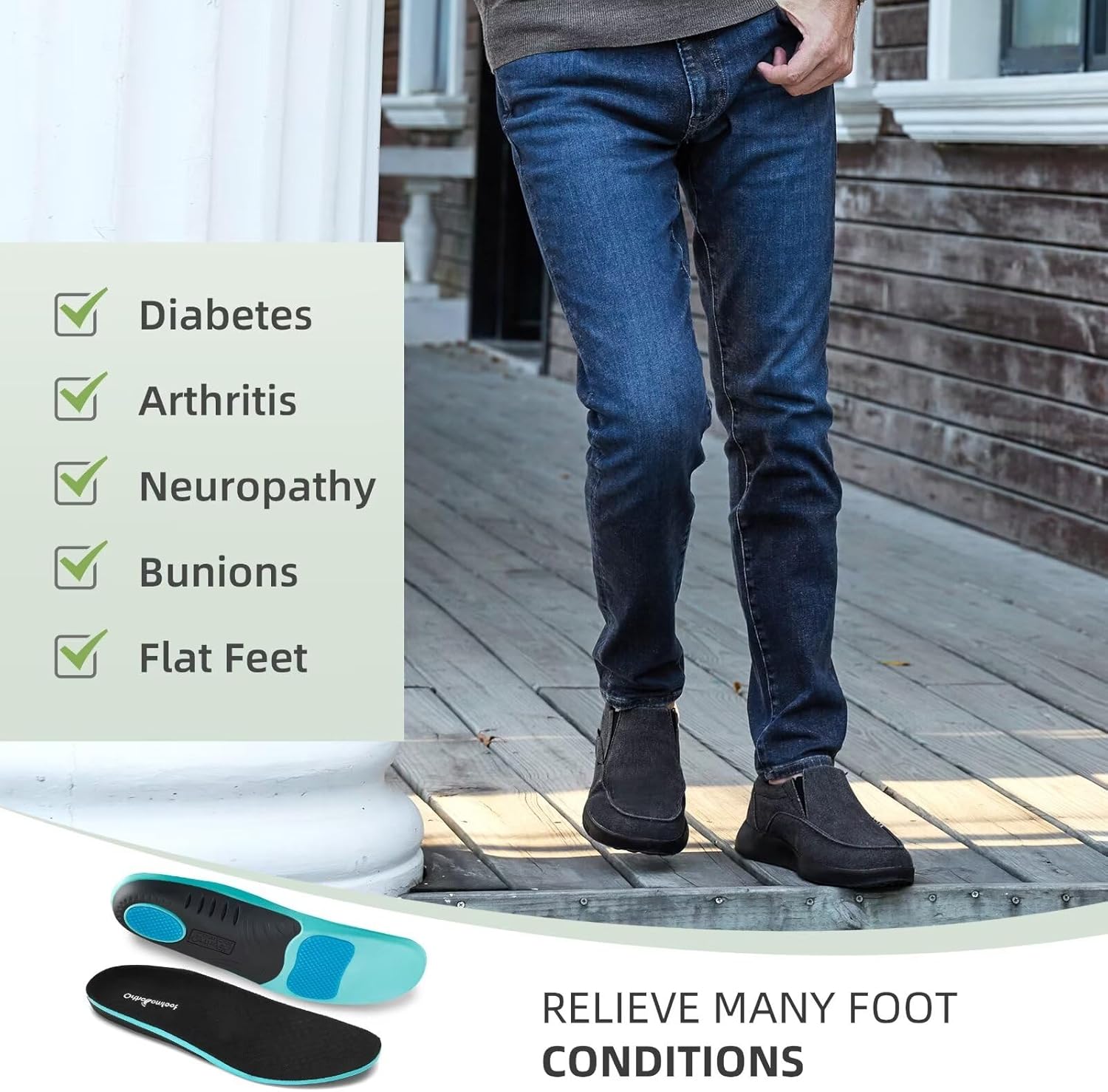 Мужские ортопедические удобные мокасины OrthoComfoot с поддержкой свода стопы, ортопедические лоферы при подошвенном фасците, повседневные винтажные прогулочные туфли из ткани для облегчения боли в стопе и пятке, черный — фото 4
