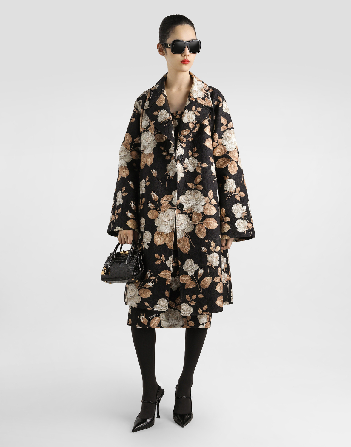 Винтажное однобортное пальто с принтом роз Dolce & Gabbana, принт — фото 2