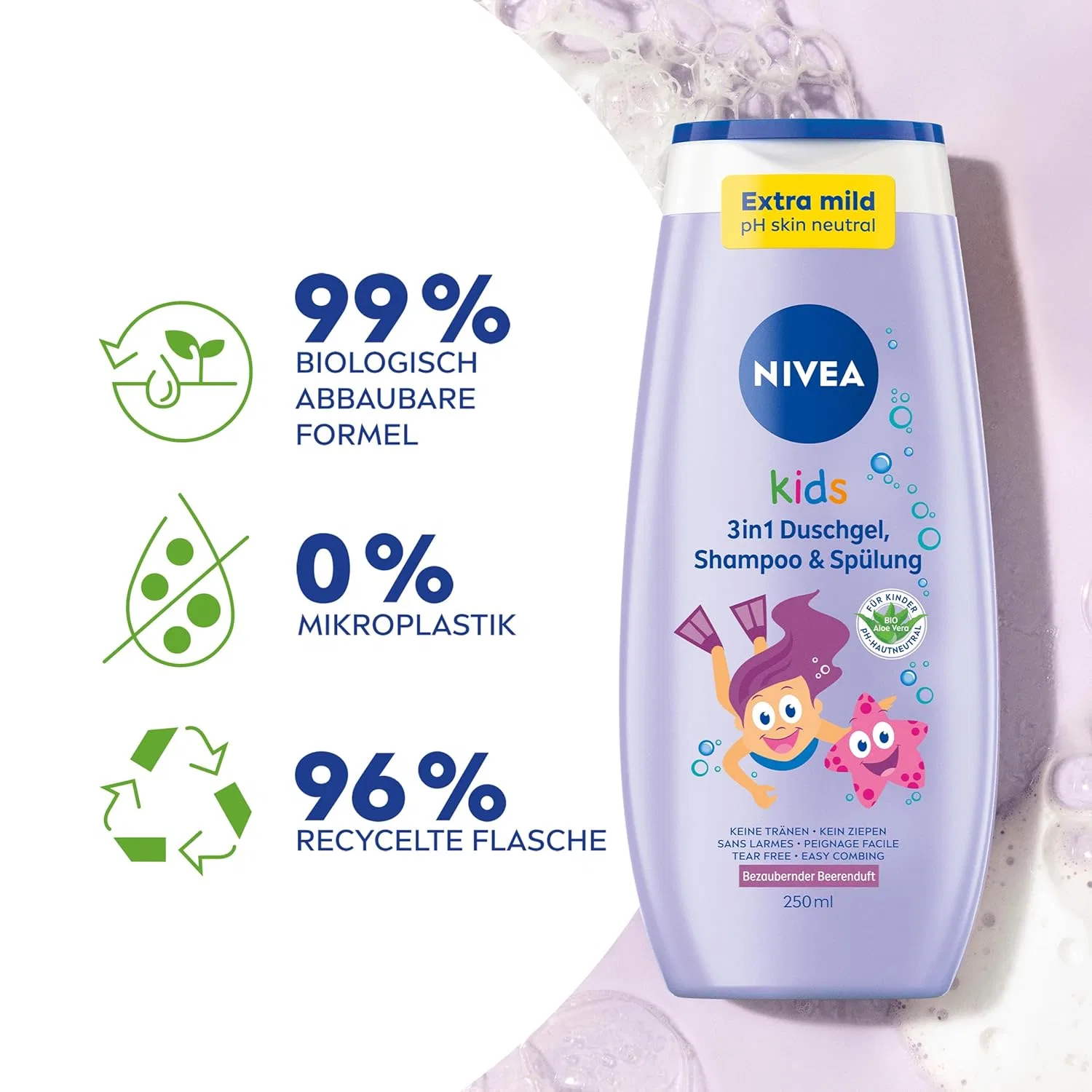 Детский гель для душа, шампунь и кондиционер 3в1 NIVEA Kids с ароматом ягод Beiersdorf — фото 2