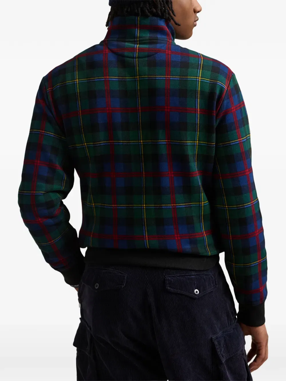 Свитер с клетчатым узором и застежкой-молнией до середины груди Polo Ralph Lauren, зеленый — фото 4