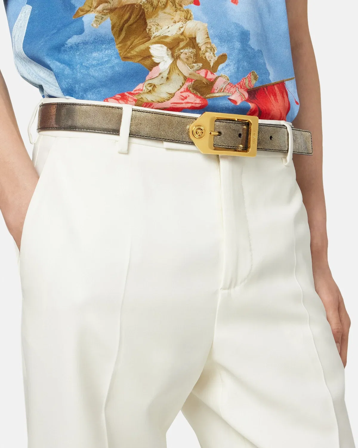 Ремень Medusa Biggie с эффектом кожи ящерицы 1,2" VERSACE, золотой — фото 3