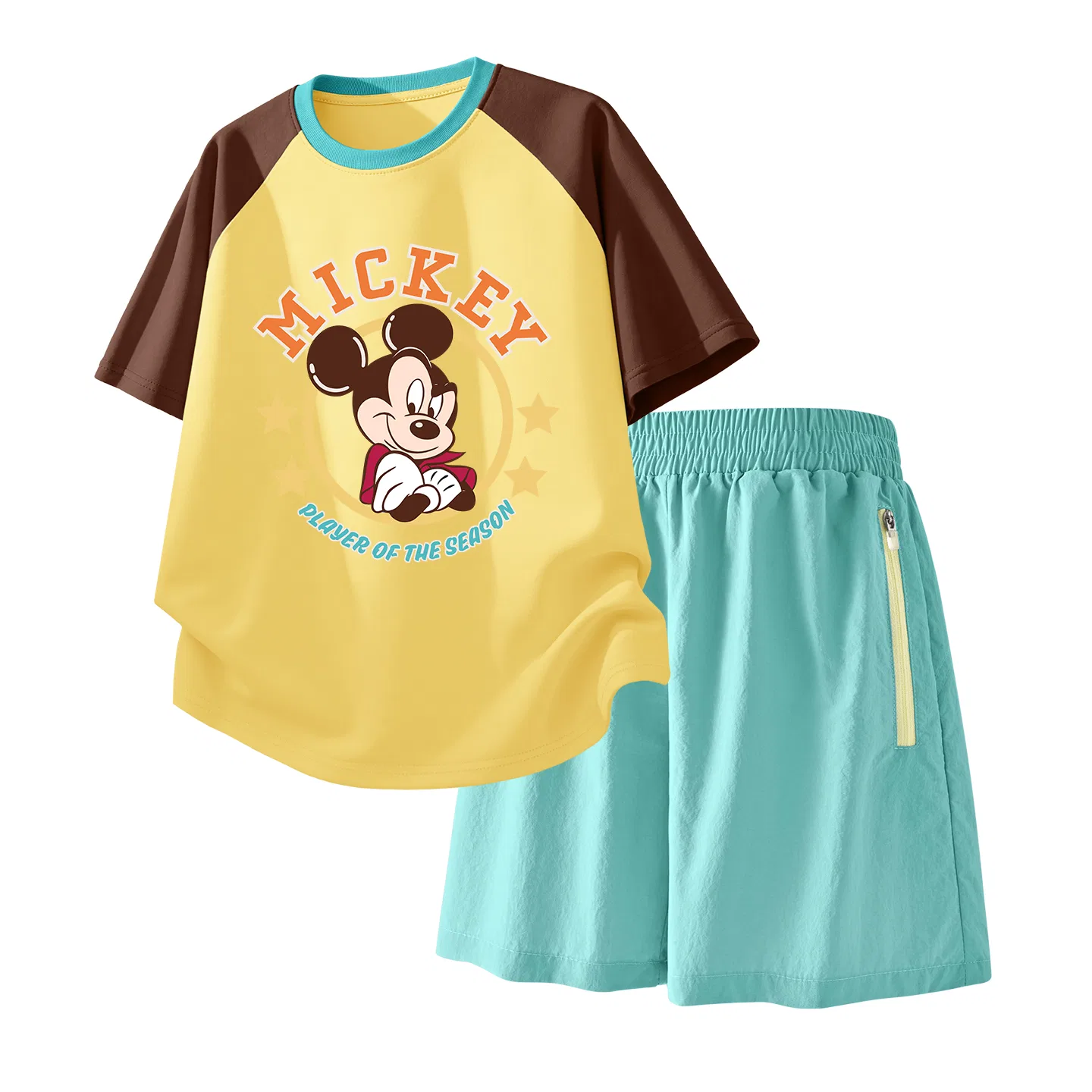 Детский спортивный костюм Casual Sportswear 2 Piece Set Disney, Diao Qiao Brown Yellow+Solid Color Mint Green