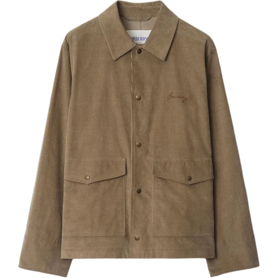 Куртка-рубашка Burberry вельветовая с вышивкой логотипа, хаки