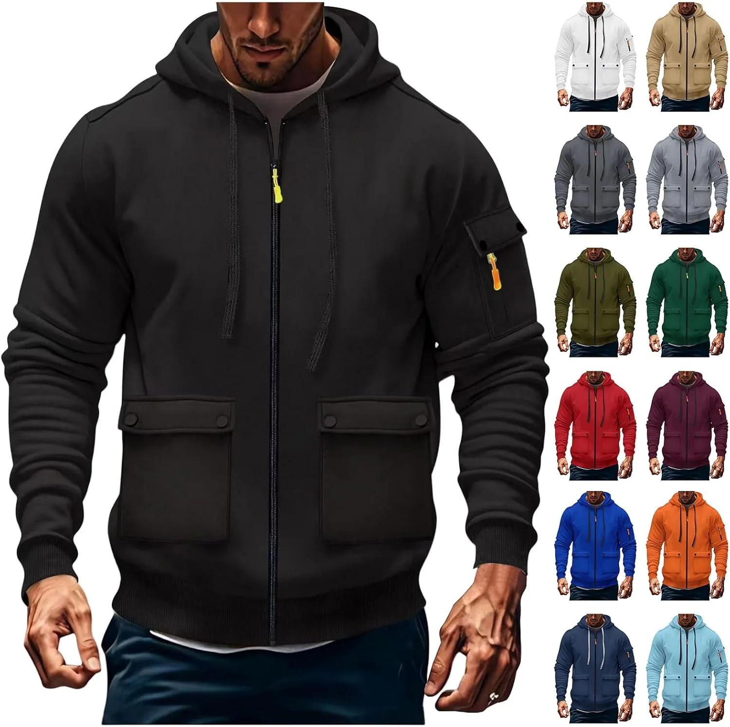 

Карго-худи для мужчин vintage trucker с длинными рукавами и молнией Thatrich