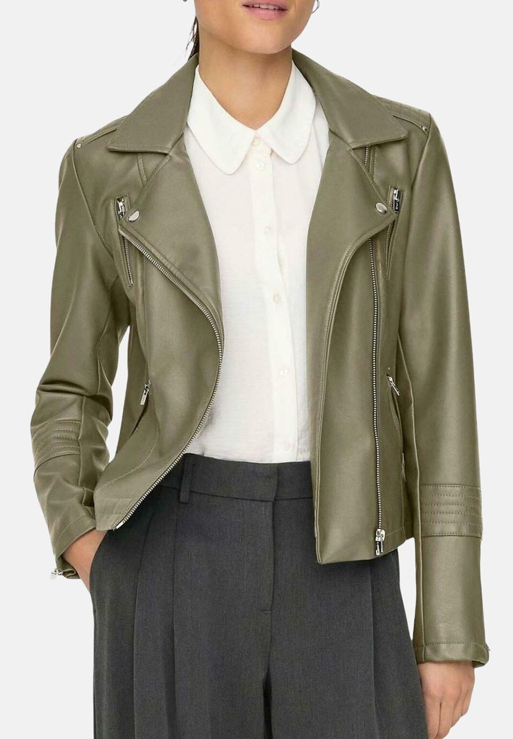 

Блейзер Faux leather jacket ONLY, зеленый