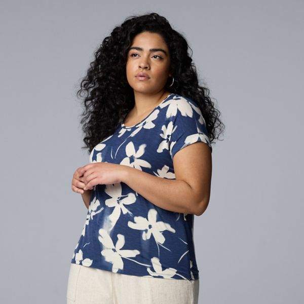 

Футболка oversize с круглым вырезом и рукавом долман Simply Vera Vera Wang, цвет navy faded dye floral