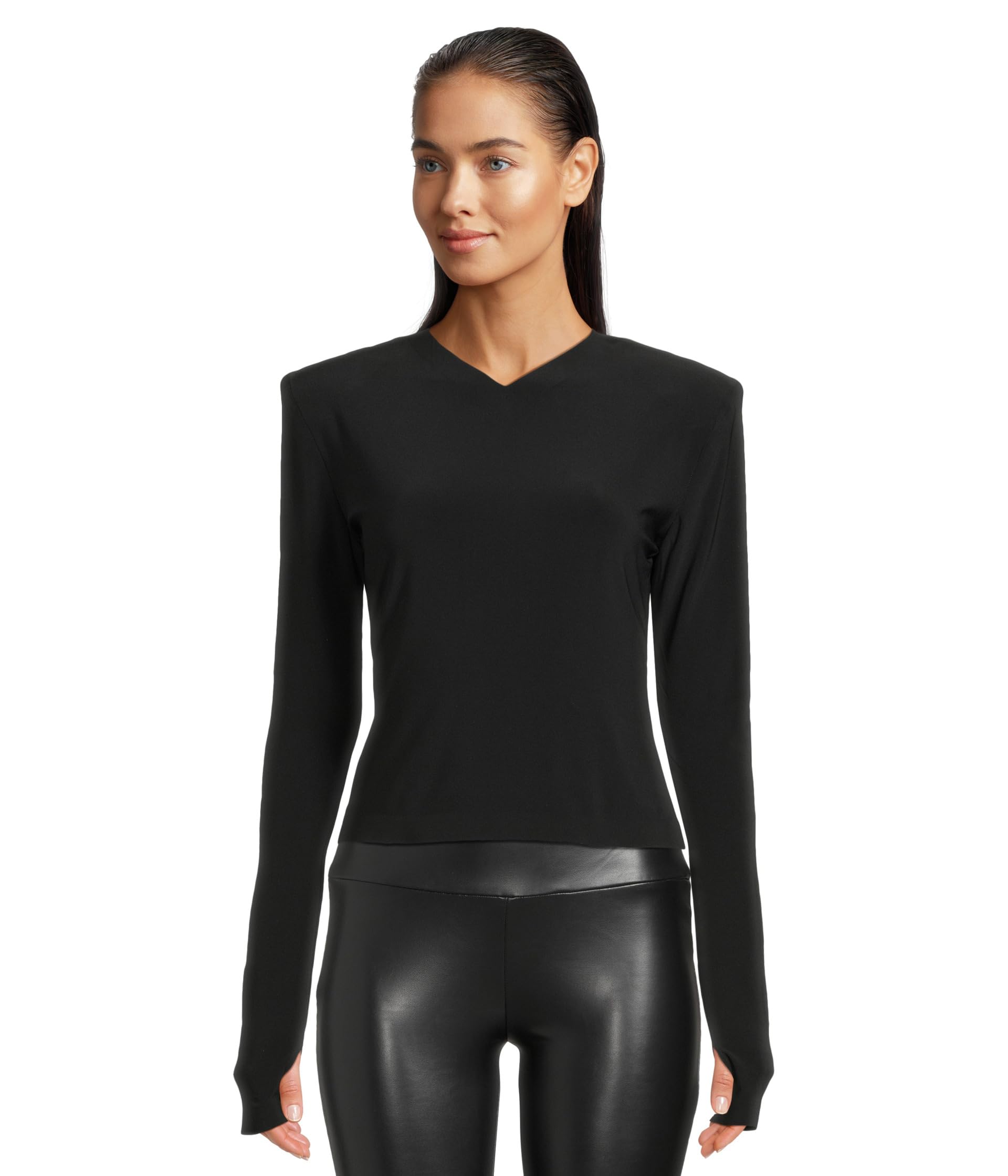 

Топ Norma Kamali Long Sleeve Shoulder Pad V-Neck Top, черный