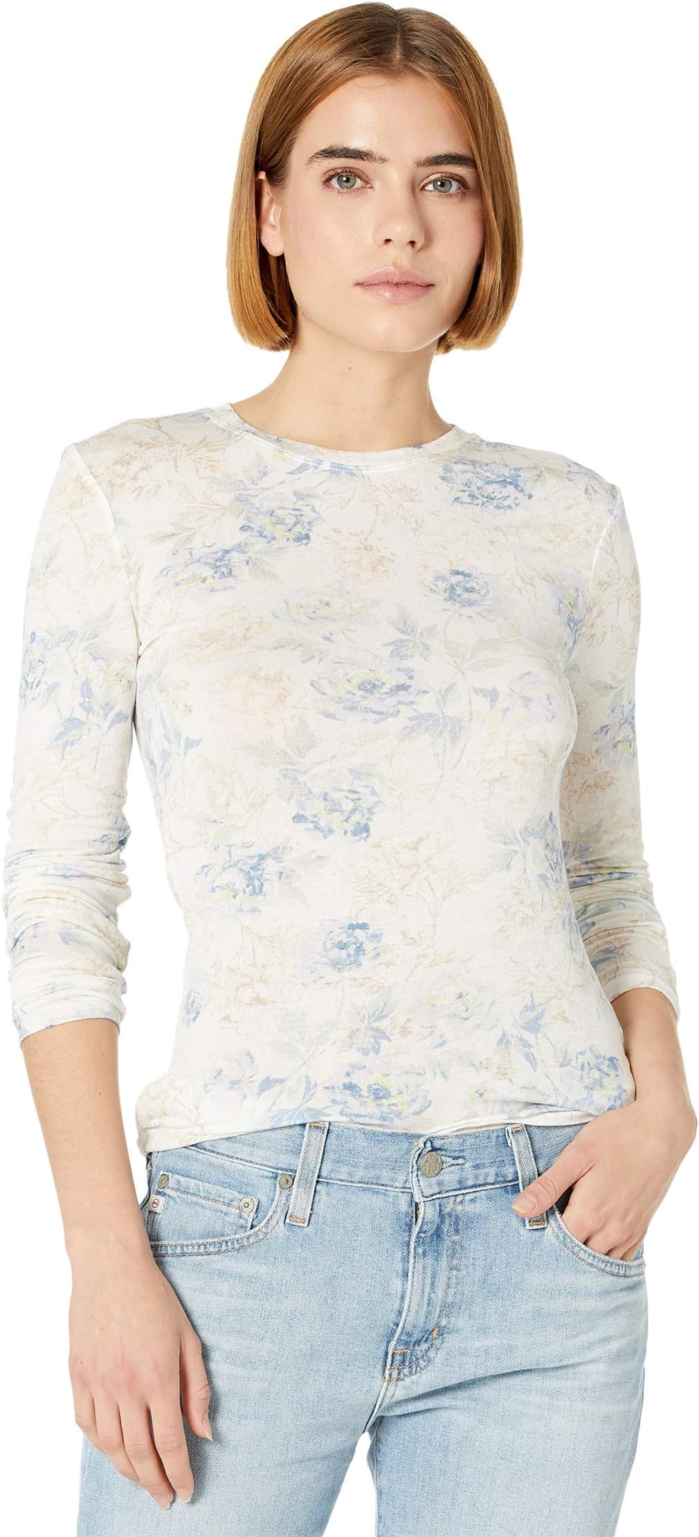 

Топ BCBGMAXAZRIA Long Sleeve Printed Jersey Knit Top, цвет Sea Salt Combo