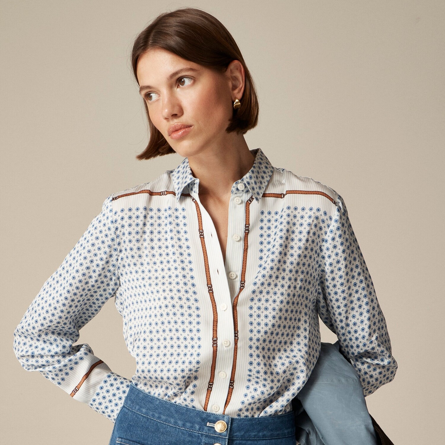 

Рубашка с принтом в виде драпированного шарфа J.Crew, белый
