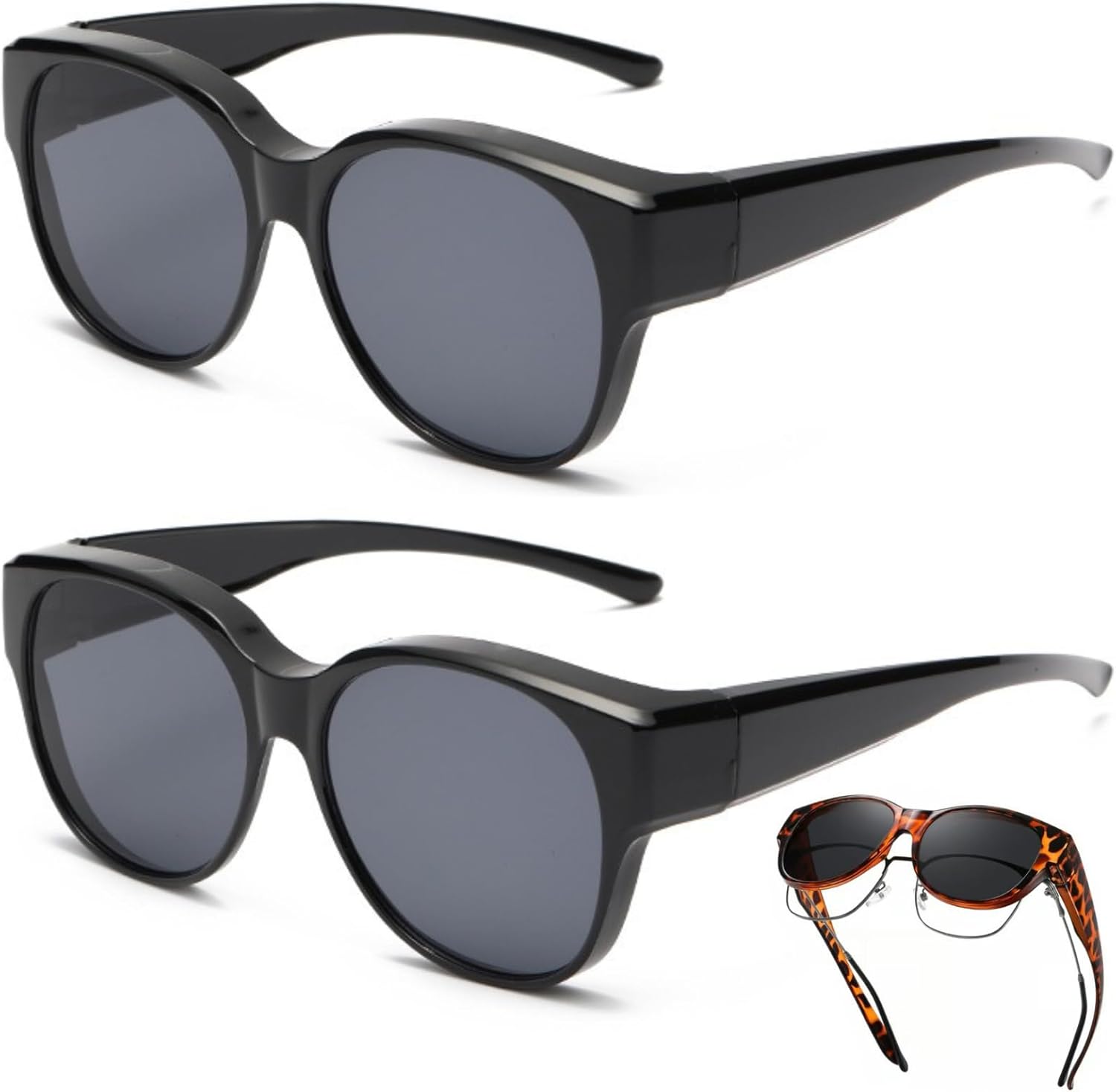 

Новые поляризованные солнцезащитные очки UV400 в стиле «кошачий глаз», модные круглые, модель 2025 года, 2 пары, надеваются поверх других солнцезащитных очков sudxin, 03#