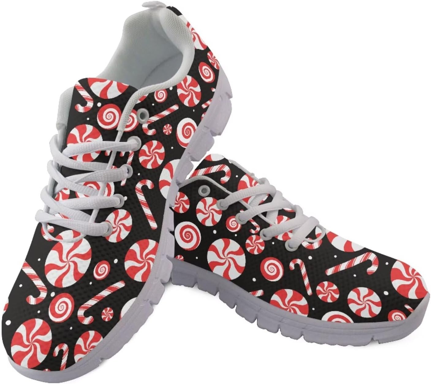 

Кроссовки Forchrinse для женщин и мужчин, шнуровка, прогулочные кроссовки, повседневные теннисные туфли, нескользящие сетчатые кроссовки, Christmas Cane Candy Print