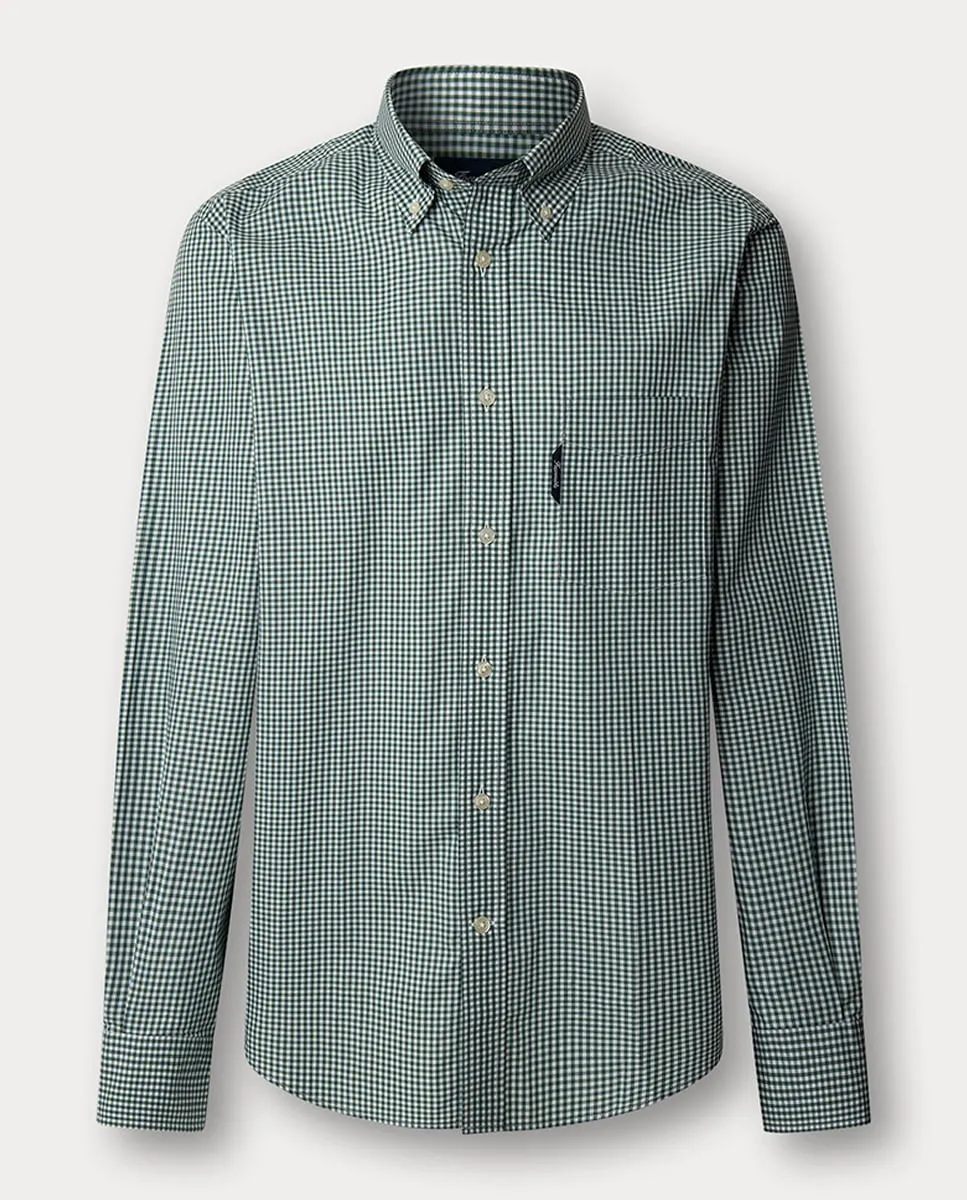 

Мужская рубашка из хлопка поплин в клетку виши, приталенного кроя Façonnable, зеленый