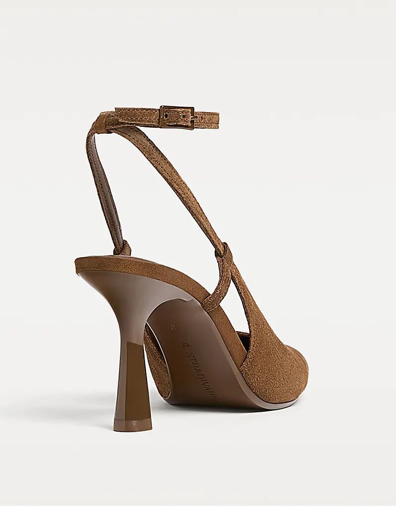 Туфли Stradivarius Split из замши на каблуке бежевого цвета — фото 4