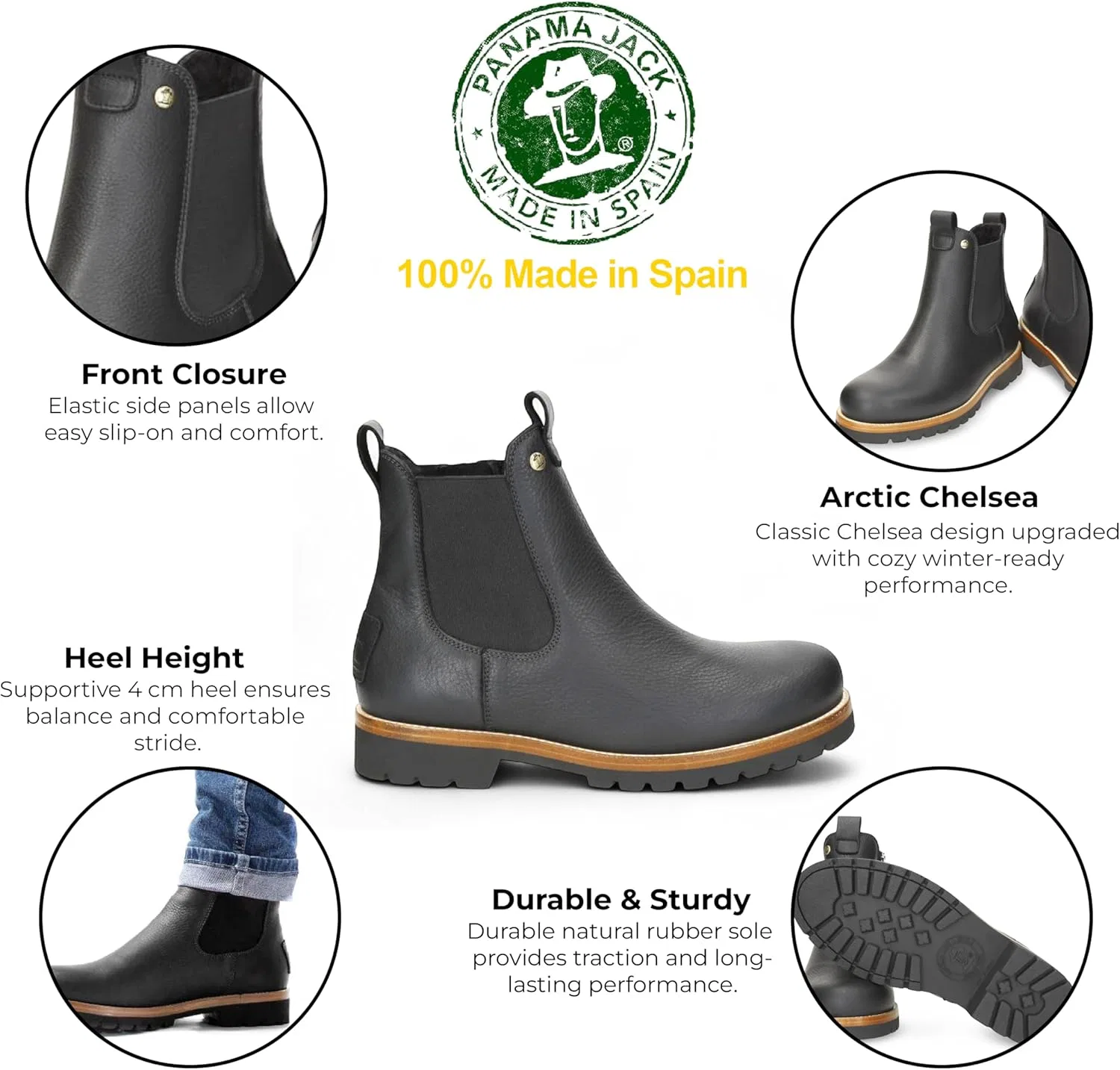 Мужские водонепроницаемые кожаные зимние ботинки Panama Jack Beny Igloo Chelsea Boots, Black — фото 3