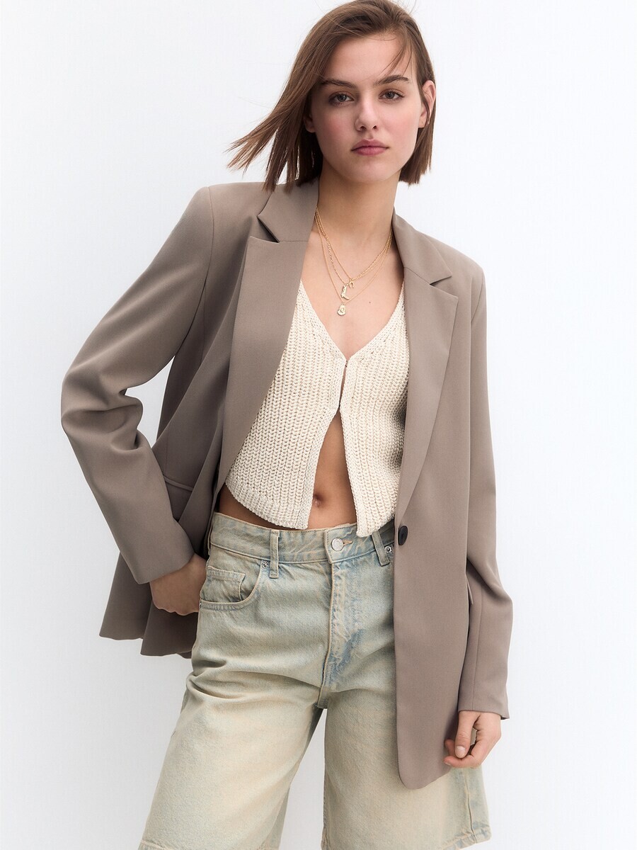 

Длинный блейзер Pull&Bear Blazer, серо-бежевый