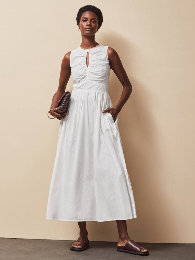 

Платье миди из хлопка с разрезом спереди Ro&Zo, White