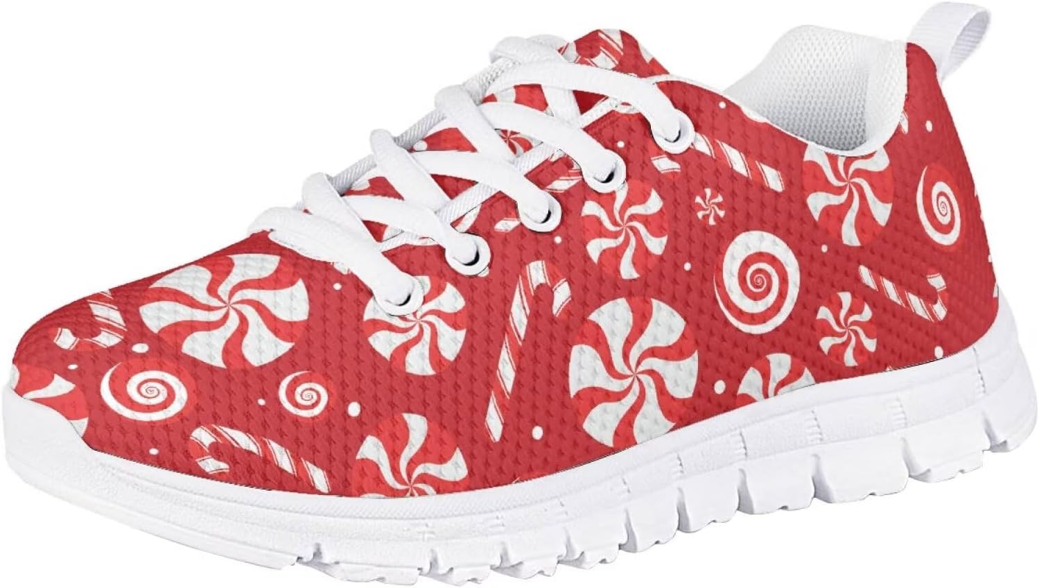 

Детские кроссовки Forchrinse для девочек и мальчиков, шнуровка, беговые и теннисные, легкая спортивная обувь, обувь для праздничных мероприятий, Christmas Cane Candy Print