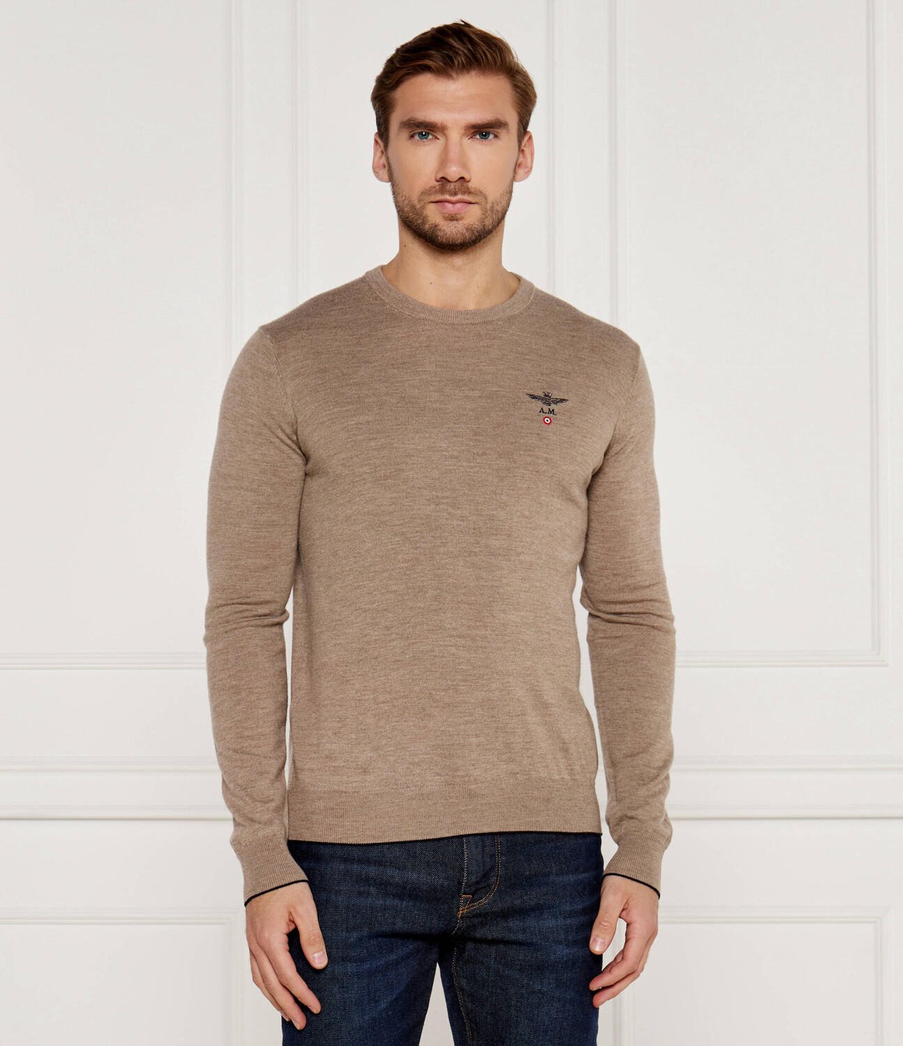 

Свитер из шерсти Aeronautica Militare Regular Fit, бежевый