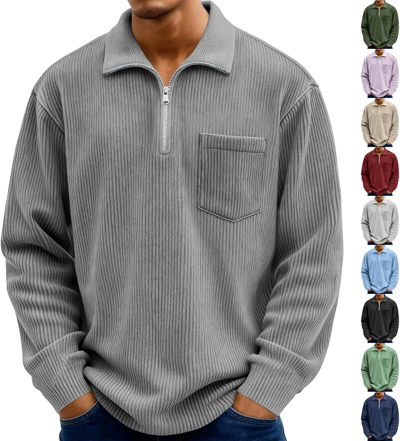 

Мужской свитер с молнией на четверть и карманом hayudier