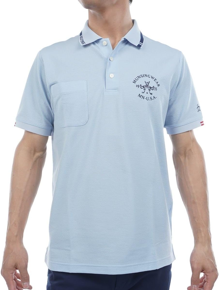 

Мужская футболка с коротким рукавом Munsing Wear MG5SHS26M, воротник, для футбола, влагоотводящая, быстросохнущая, с карманами, для гольфа Munsingwear