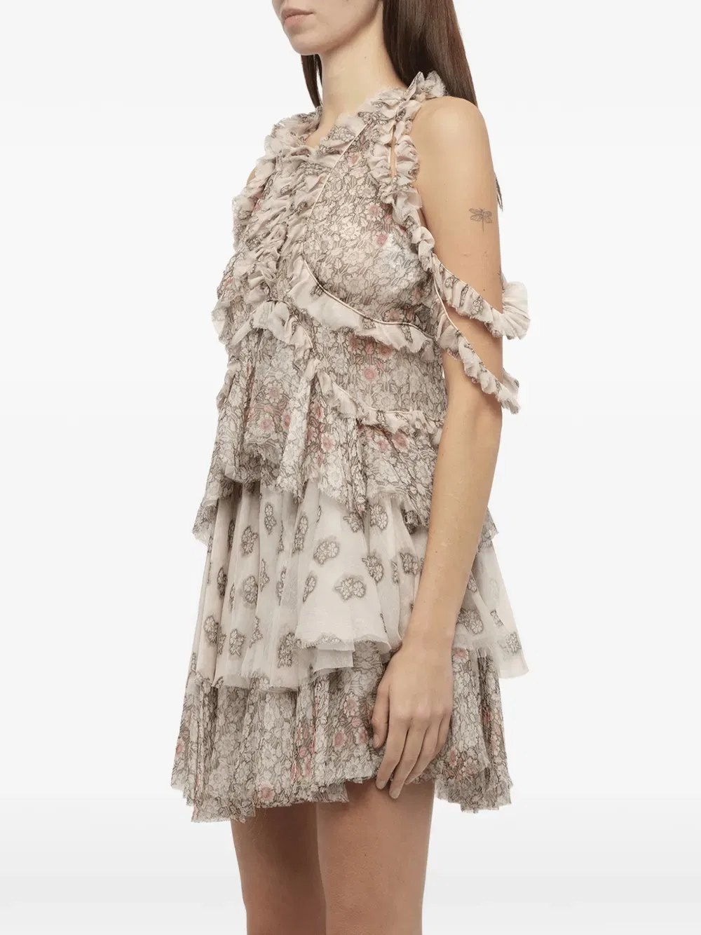 Платье с цветочным принтом и оборками Alexander Mcqueen, нейтральный — фото 3