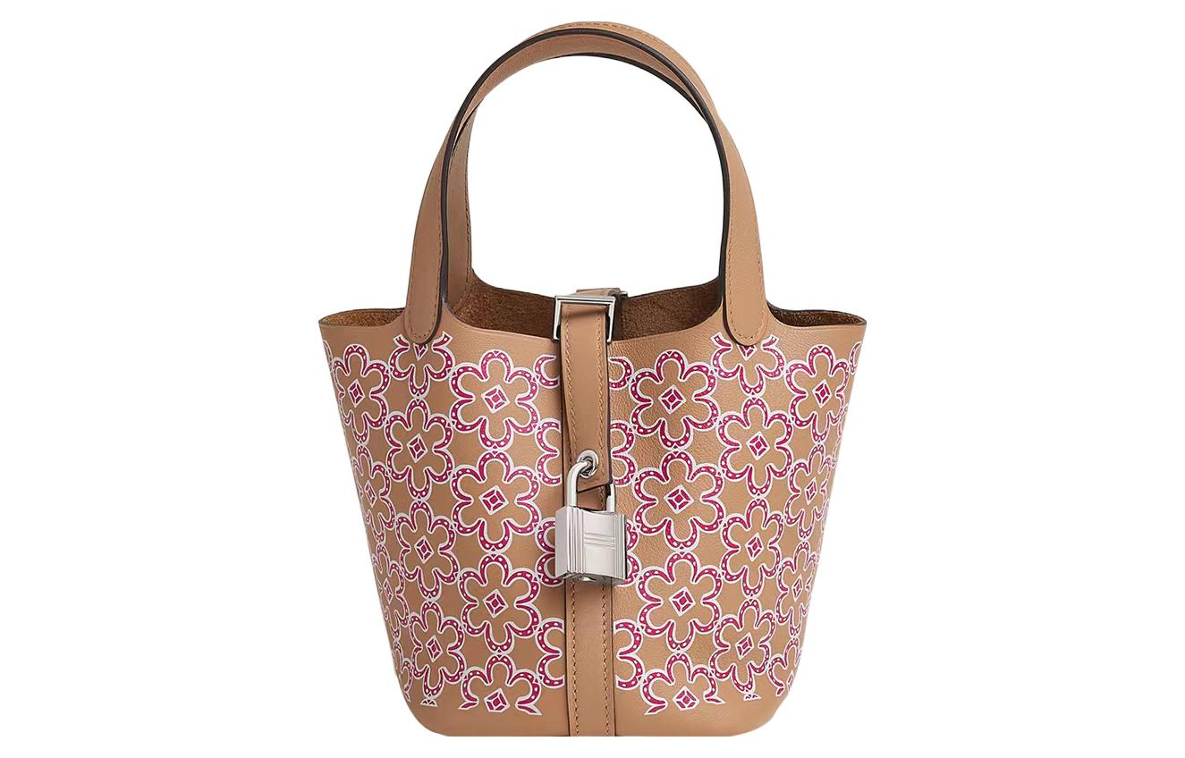 

HERMES Сумка Picotin Lock Swift Calfskin, ведро, женская 14 Tea Brown/Rose Pink/White