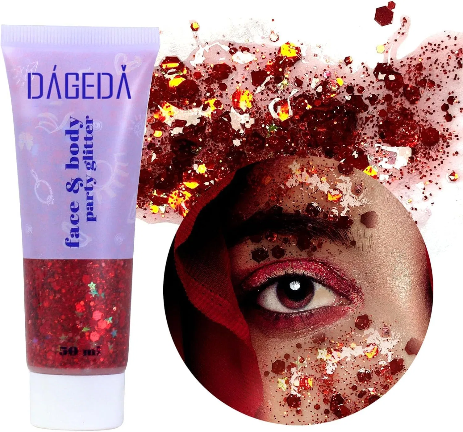 Гель с блестками для тела DAGEDA, красный, 50 мл
