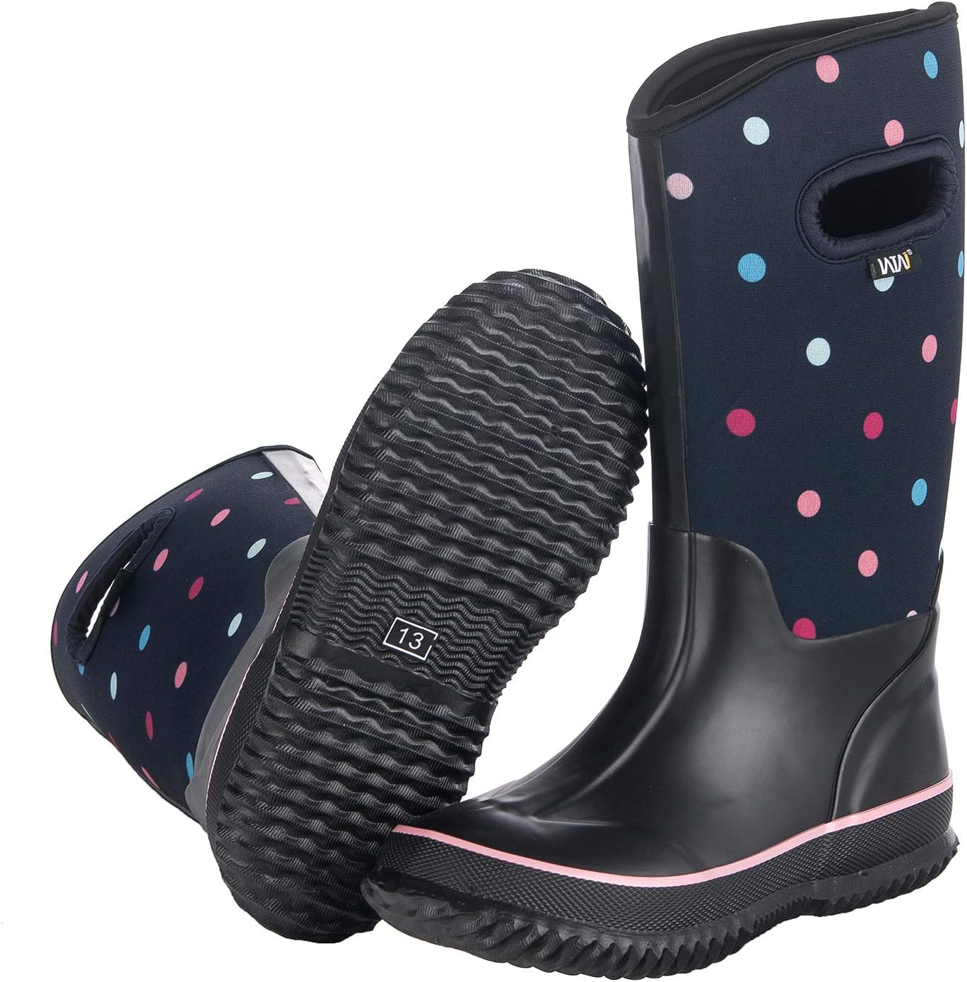 

Детские резиновые сапоги WTW - неопреновые утепленные полностью водонепроницаемые сапоги средней длины для мальчиков и девочек, зимние снегоступы, Colored Dots